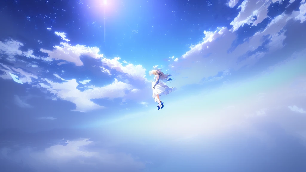 anime, A girl in a white dress floats in the water, Makoto Shinkai Cyril Rolland, anime girl walking on water, anime movie background, beautiful anime scene, today's featured anime still, anime film still, screenshot from the anime film, anime still film anime shikishi, star(null) starry_null