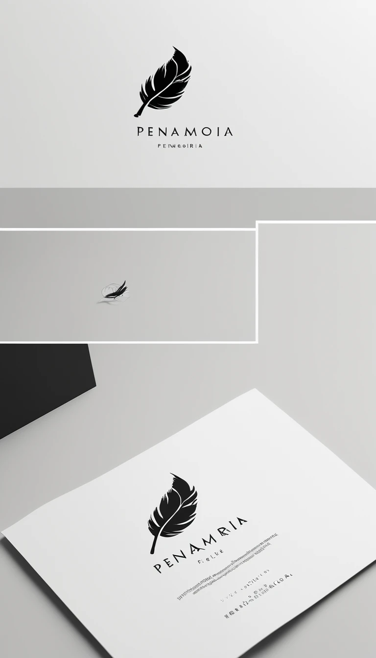 A minimal, modern, simple, cinematic logo design for the brand “Penamemoria". Create a modern, minimalistic, high-quality, logo of a bird feather