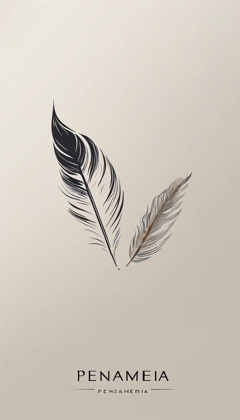 A minimal, modern, simple, cinematic logo design for the brand “Penamemoria". Create a modern, minimalistic, high-quality, logo of a bird feather
