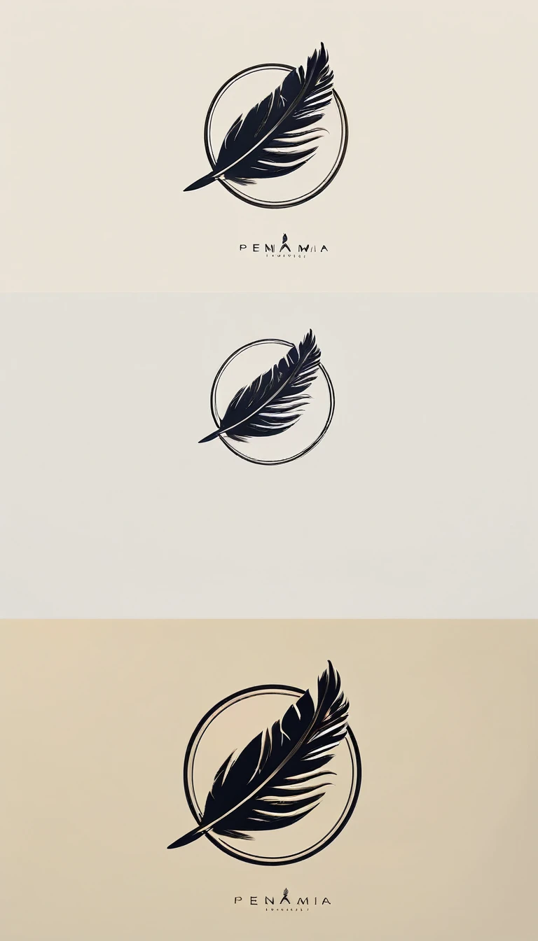 A minimal, modern, simple, cinematic logo design for the brand “Penamemoria". Create a modern, minimalistic, high-quality, logo of a feather-bird