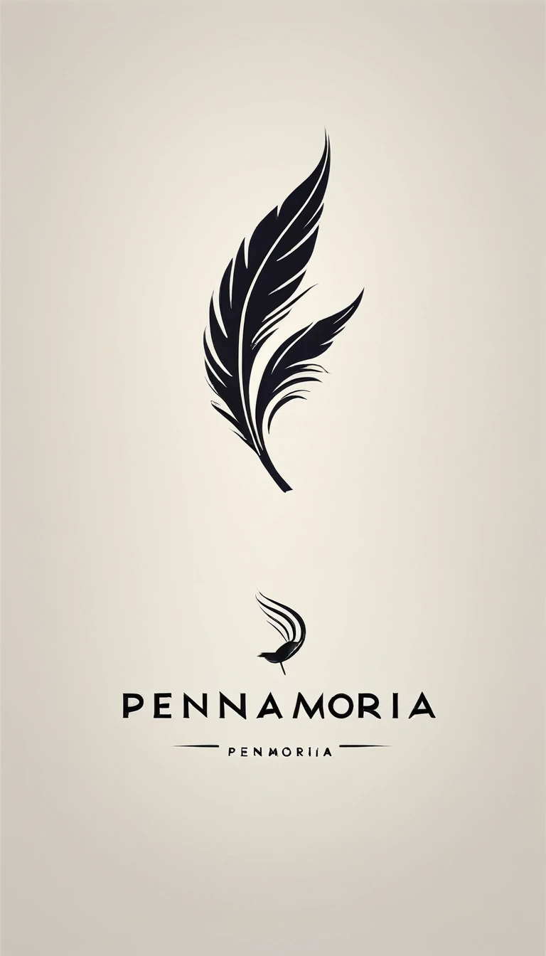 A minimal, modern, simple, cinematic logo design for the brand “Penamemoria". Create a modern, minimalistic, high-quality, logo of a feather-bird
