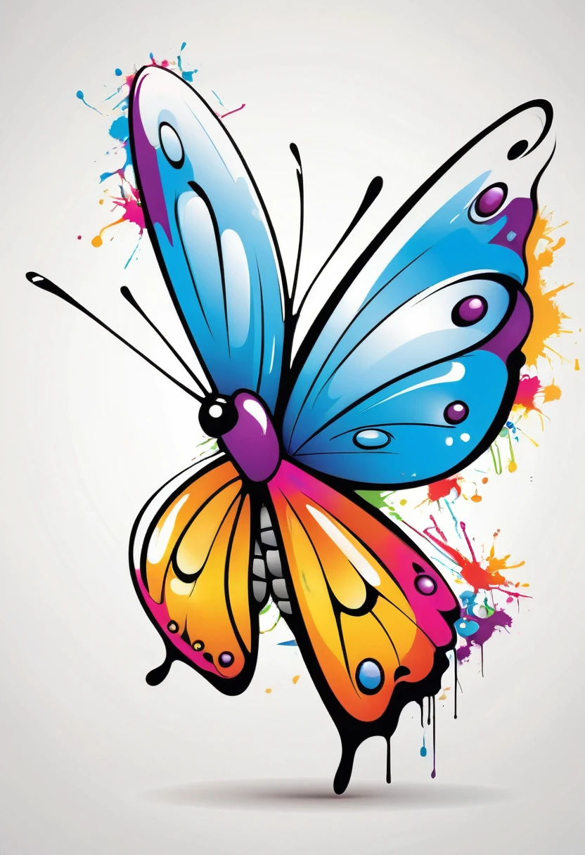 happy colored butterfly, Simplified Graffiti-Street Art style, outline, vector, white background