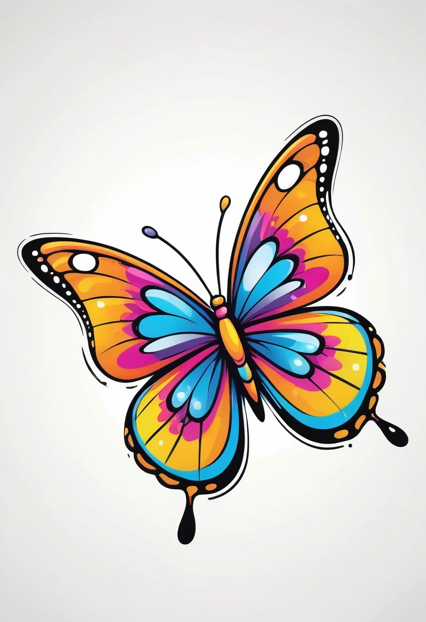 happy colored butterfly, Simplified Graffiti-Street Art style, outline, vector, white background