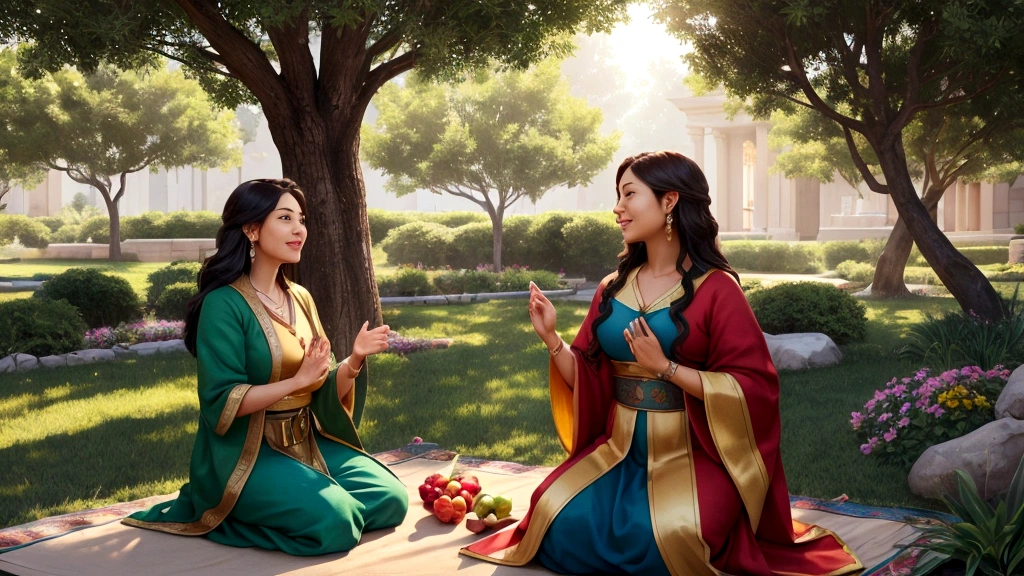 "Description: Create a scene where believers are investing their time and resources in activities that have eternal significance, such as teaching others, spreading the gospel, and building community.
Details: Use a mix of vibrant and serene colors to depict the energy and peace that come from these pursuits. Include symbols like growing plants or trees to represent the fruits of their labor and light rays to symbolize divine approval. This visual should convey the theme of investing in eternal values through godly pursuits."
