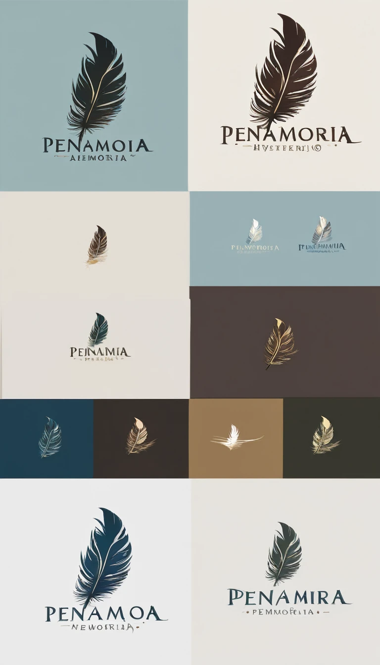 Create a minimal, modern, simple, inspirational, memorable, dream like logo design of a boy and a feather for the brand “Penamemoria".