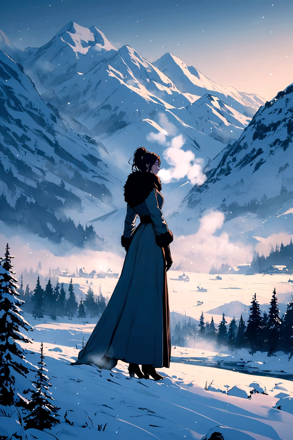 winter, landscape, snow, cold , breath, outdoors, lycan , highres, absurdres,
