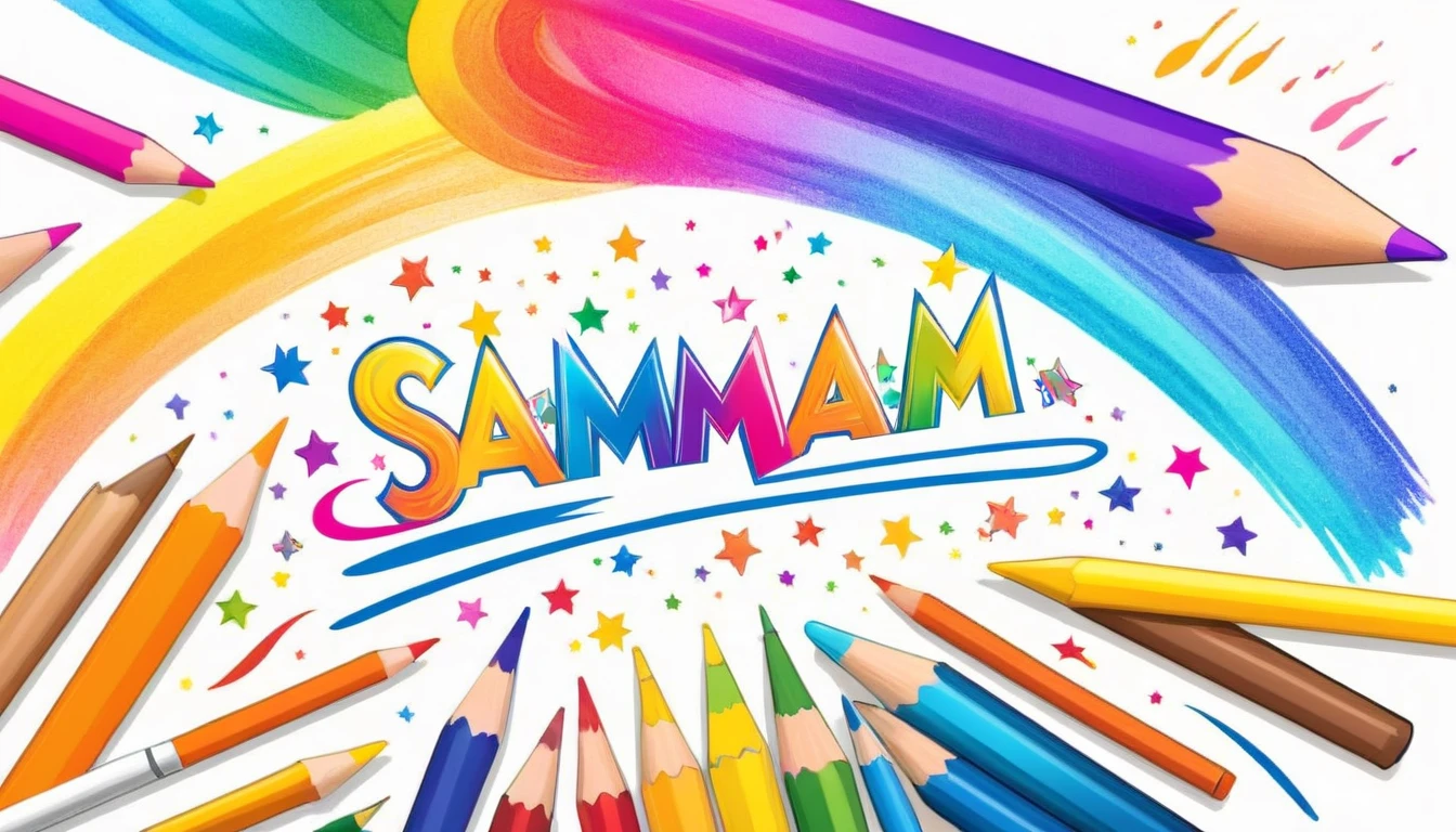 "Create a colorful and playful logo for 'SammySamm Coloring'. The brand specializes in coloring books and creative products. Use vibrant colors and incorporate elements like colored pencils, brushes, or drawings. The logo should convey a sense of joy, creativity, and appeal to both children and adults. Use a friendly and legible font, and consider adding a character or element that represents 'SammySamm'."