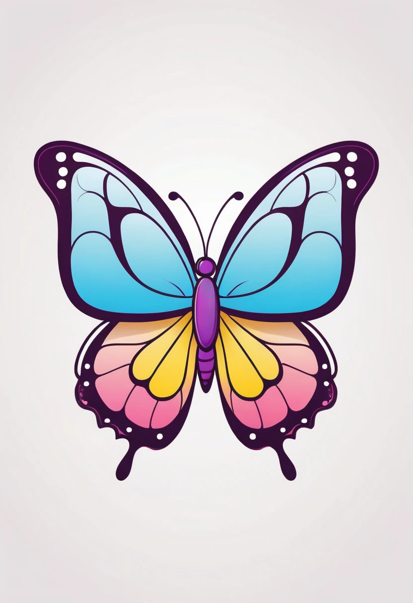 happy colored butterfly, kawaii style, outline, vector, white background