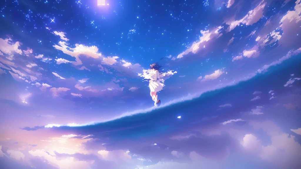 anime, A girl in a white dress floats in the water, Makoto Shinkai Cyril Rolland, anime girl walking on water, anime movie background, beautiful anime scene, today's featured anime still, anime film still, screenshot from the anime film, anime still film anime shikishi, star(null) starry_null