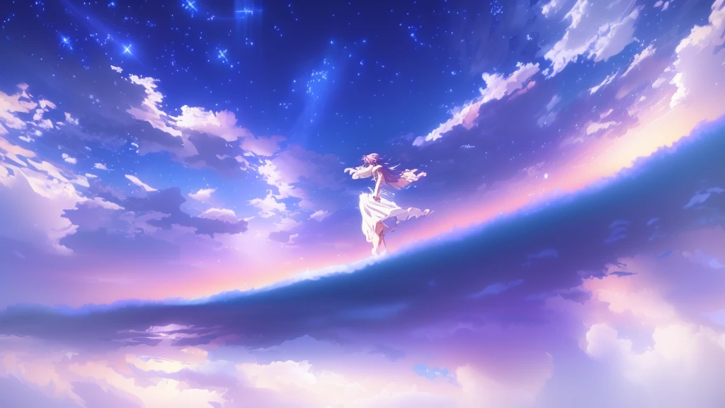 anime, A girl in a white dress floats in the water, Makoto Shinkai Cyril Rolland, anime girl walking on water, anime movie background, beautiful anime scene, today's featured anime still, anime film still, screenshot from the anime film, anime still film anime shikishi, star(null) starry_null