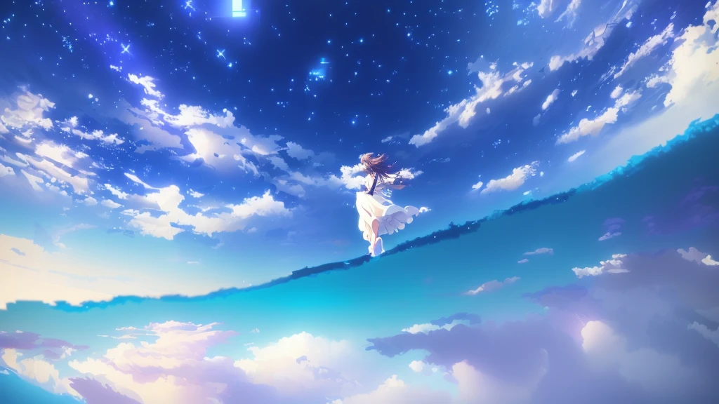 anime, A girl in a white dress floats in the water, Makoto Shinkai Cyril Rolland, anime girl walking on water, anime movie background, beautiful anime scene, today's featured anime still, anime film still, screenshot from the anime film, anime still film anime shikishi, star(null) starry_null