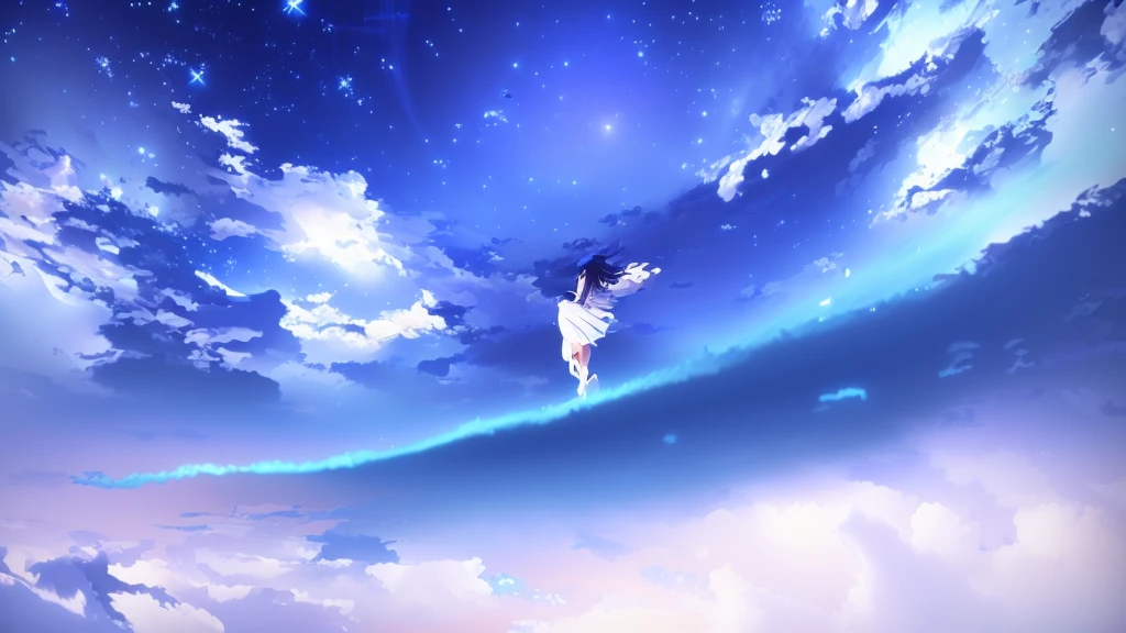 anime, A girl in a white dress floats in the water, Makoto Shinkai Cyril Rolland, anime girl walking on water, anime movie background, beautiful anime scene, today's featured anime still, anime film still, screenshot from the anime film, anime still film anime shikishi, star(null) starry_null