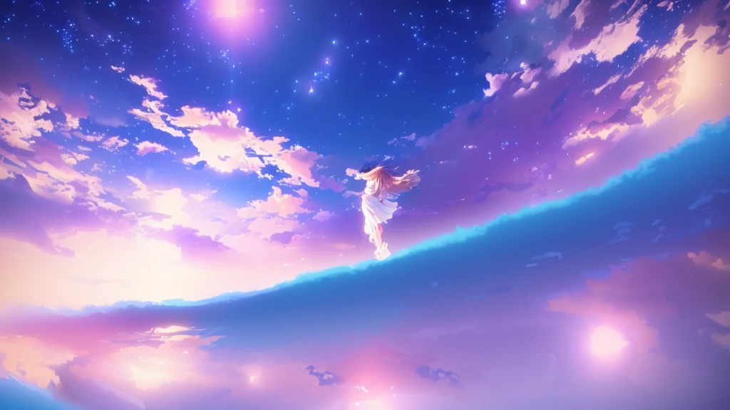 anime, A girl in a white dress floats in the water, Makoto Shinkai Cyril Rolland, anime girl walking on water, anime movie background, beautiful anime scene, today's featured anime still, anime film still, screenshot from the anime film, anime still film anime shikishi, star(null) starry_null