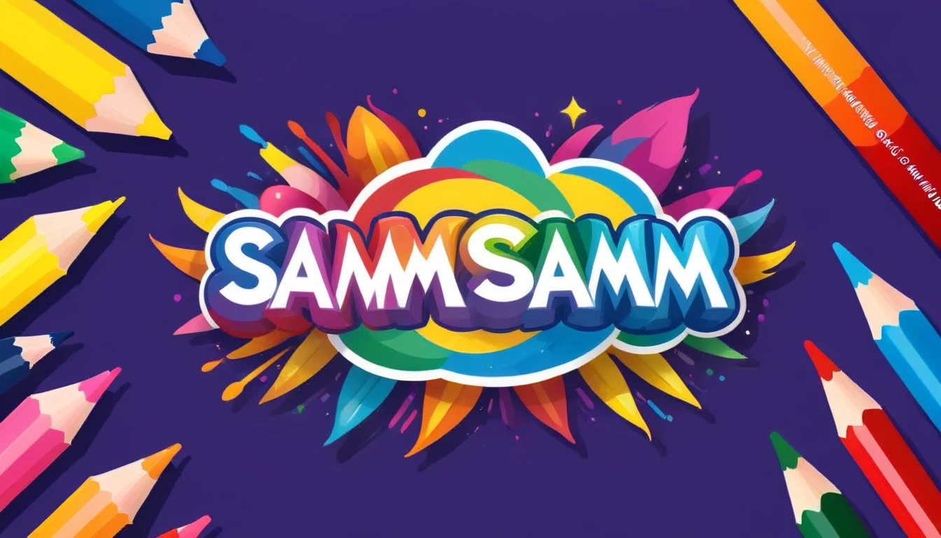 "Create a colorful and playful logo for 'SammySamm Coloring'. The brand specializes in coloring books and creative products. Use vibrant colors and incorporate elements like colored pencils, brushes, or drawings. The logo should convey a sense of joy, creativity, and appeal to both children and adults. Use a friendly and legible font, and consider adding a character or element that represents 'SammySamm'."