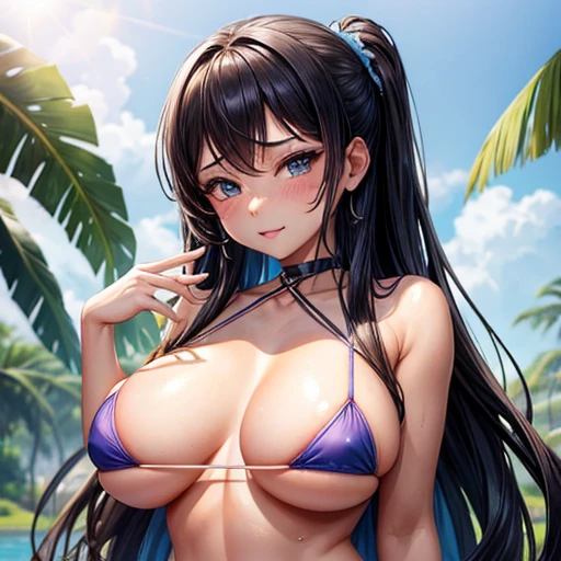 Micro bikini girl making jasmine rice Touching her chest Sunburn