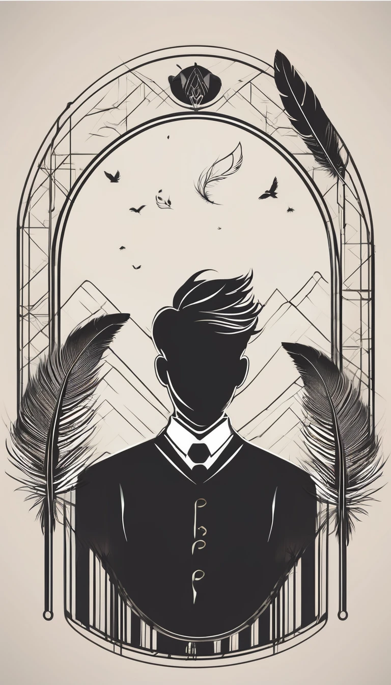 Create a minimal, modern, simple, inspirational, memorable, dream like icon design of a boy and a feather for the brand“Penamemoria".