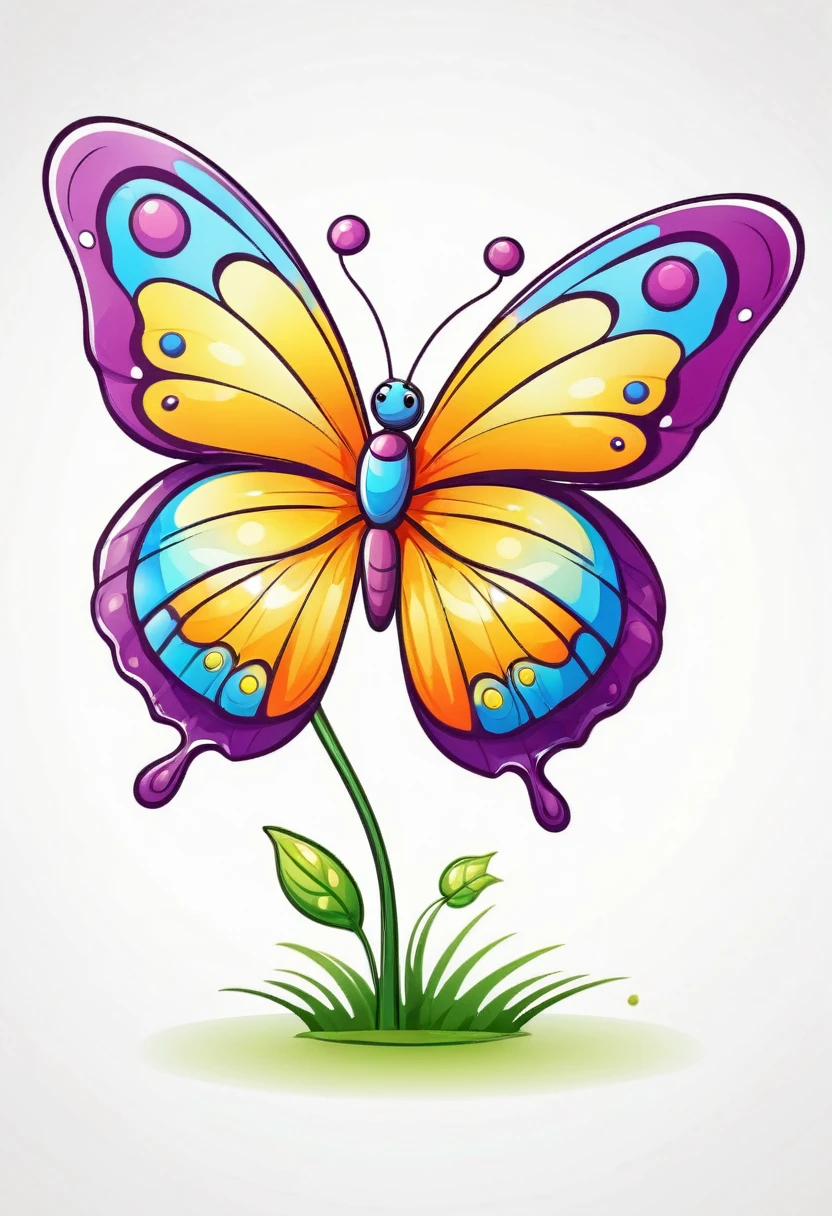 happy colored butterfly, Cartoon style, outline, vector, white background