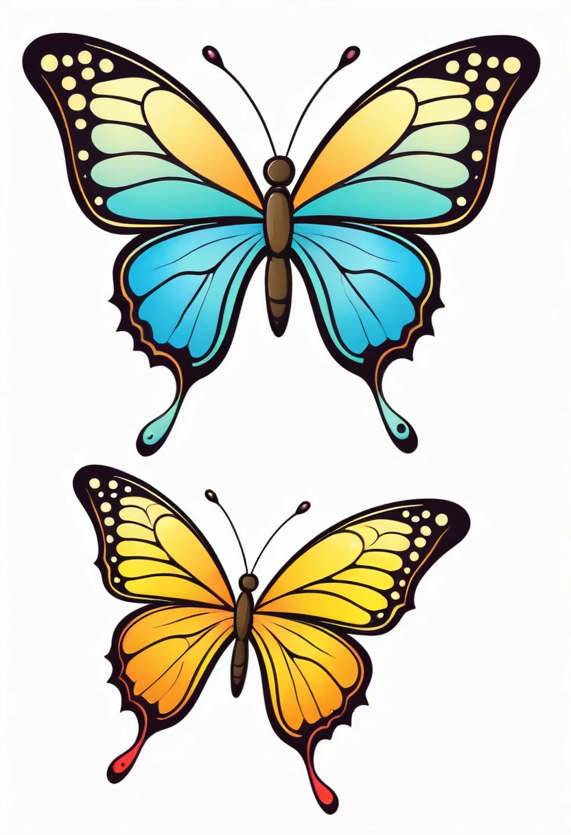 happy colored butterfly, Cartoon style, outline, vector, white background
