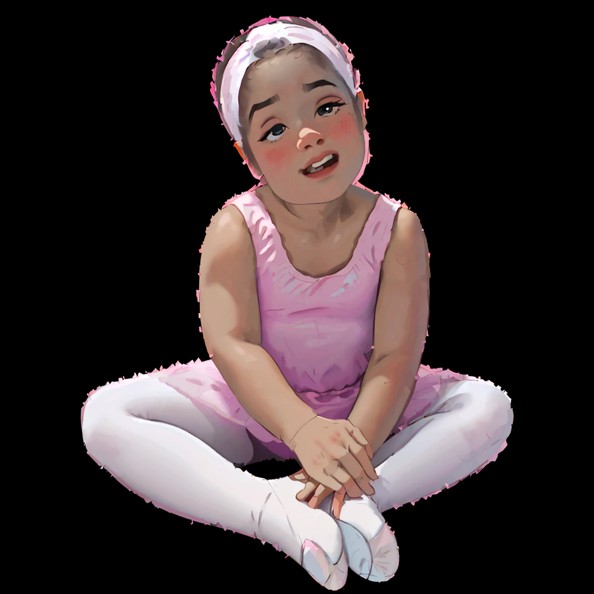 a close-up of a person sitting on the floor wearing a pink dress, dressed as a ballerina, tense pose, ballet style pose, Youngh , posing in tights and tiara, ballerina, balé pose, portrait of a ballerina, children, Portrait photo, wearing a pink tutu, ballerina, playful pose of a dancer, Little , children's