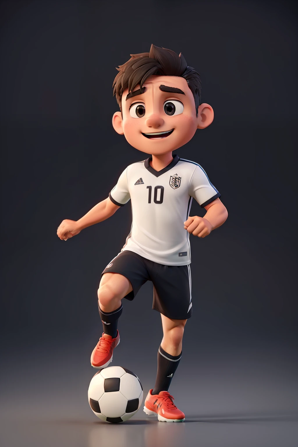 excited expression, mature male soccer athlete is playing soccer ball, dynamic pose, detailed sport clothing, black short hair, cinematic lighting, simple background, masterpiece, best quality