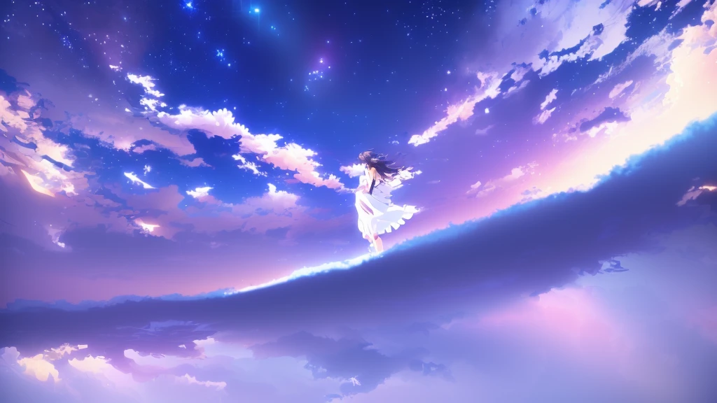 anime, A girl in a white dress floats in the water, Makoto Shinkai Cyril Rolland, anime girl walking on water, anime movie background, beautiful anime scene, today's featured anime still, anime film still, screenshot from the anime film, anime still film anime shikishi, star(null) starry_null