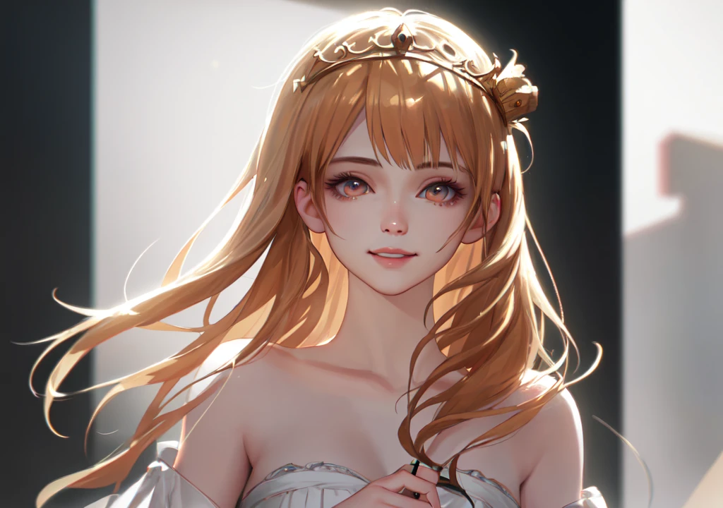 Gripping sword, Realistic photos, Focus distance 10mm, Red and white, A big smile, Curly blonde hair, Beautiful girl, Realistic photos, Focus distance 10mmで撮影, masterpiece, 最high quality, high quality, Very detailed CG 8k wallpaper unit, Award-winning photography, Bokeh, Depth of written boundary, High resolution, bloom, chromatic aberration, Realistic, Very detailed, Art Station Trends, CGsociety Trends, Complex, High detail, dramatic, Art on the go, Beautiful girl wearing a crown of roses