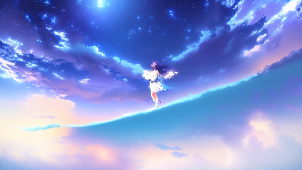anime, A girl in a white dress floats in the water, Makoto Shinkai Cyril Rolland, anime girl walking on water, anime movie background, beautiful anime scene, today's featured anime still, anime film still, screenshot from the anime film, anime still film anime shikishi, star(null) starry_null