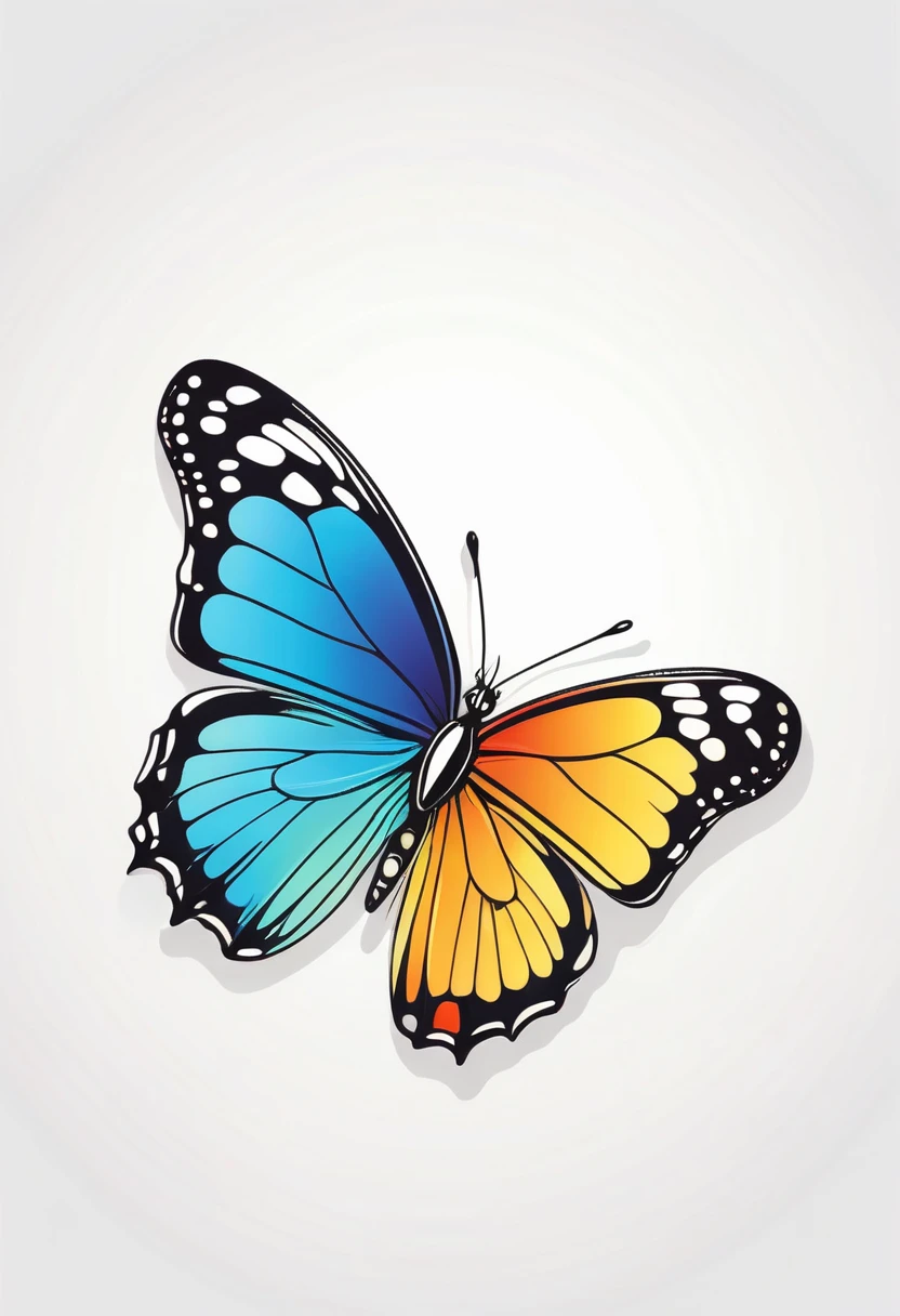 happy colored butterfly, Simplified Realistic Drawings style, outline, vector, white background