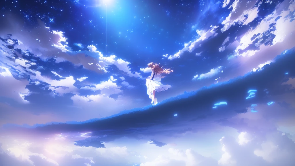 anime, A girl in a white dress floats in the water, Makoto Shinkai Cyril Rolland, anime girl walking on water, anime movie background, beautiful anime scene, today's featured anime still, anime film still, screenshot from the anime film, anime still film anime shikishi, star(null) starry_null