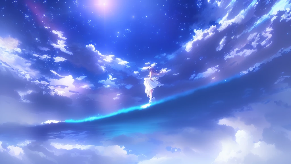 anime, A girl in a white dress floats in the water, Makoto Shinkai Cyril Rolland, anime girl walking on water, anime movie background, beautiful anime scene, today's featured anime still, anime film still, screenshot from the anime film, anime still film anime shikishi, star(null) starry_null