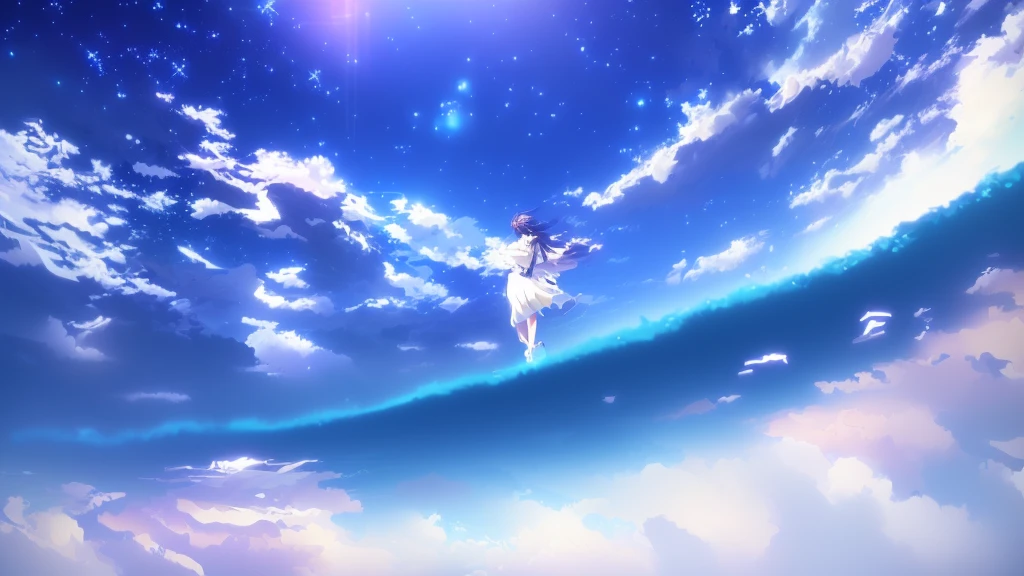 anime, A girl in a white dress floats in the water, Makoto Shinkai Cyril Rolland, anime girl walking on water, anime movie background, beautiful anime scene, today's featured anime still, anime film still, screenshot from the anime film, anime still film anime shikishi, star(null) starry_null
