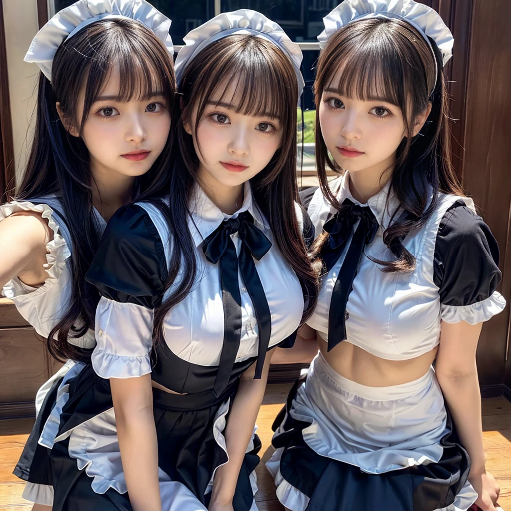 (2girls, twins:1.3), (beauty girls, delicate girls:1.3), (20 years old:1.3),
break, (cute maid uniform, ruffle blouse, pink ribbon tie, skirt:1.2),
break, (maid cafe:1.2),
break, very fine eyes, (symmetrical eyes:1.3),
break, (huge breasts:1.2), brown eyes, parted bangs, brown hair,
break, (eyes and faces with detailed:1.0),
break, (masterpiece, best quality, ultra detailed, detailed face, 8k)