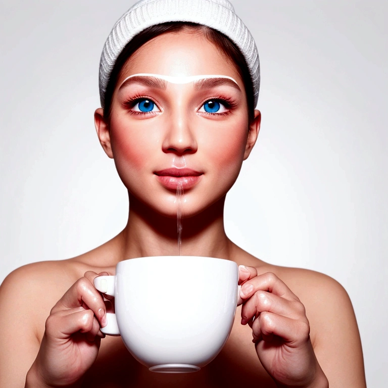 a man drinks coffee , 30 years old, Alone, handsome face, eyelashes, nose, glossy lips, (Beautiful eyes, viewer, clear skin, white skin: 1.5), Fine complexion, , Create a professional and creative logo for the company "C2" (Controle Dois). The logo should include a happy player with medium to dark brown skin, holding a video game controller in one hand and offering a second controller to the viewer, breaking the fourth wall. The scene should include a hot cup of coffee. The facial expression should convey joy and fun.