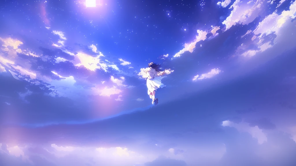 anime, A girl in a white dress floats in the water, Makoto Shinkai Cyril Rolland, anime girl walking on water, anime movie background, beautiful anime scene, today's featured anime still, anime film still, screenshot from the anime film, anime still film anime shikishi, star(null) starry_null