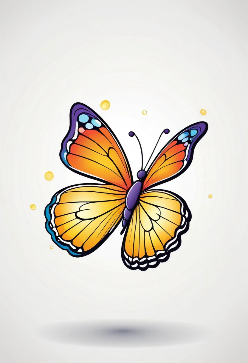 happy colored butterfly, Storybook style, outline, vector, white background