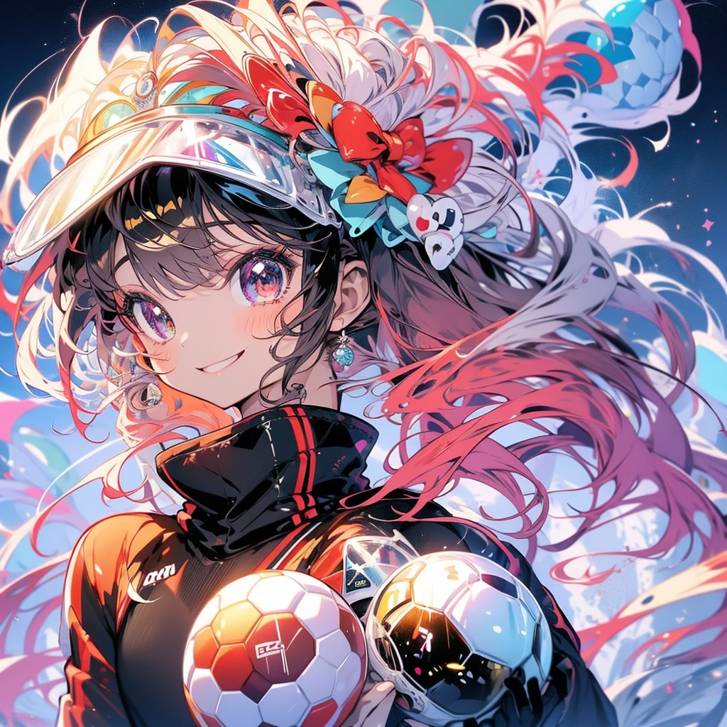 Highest quality、masterpiece、Anime Girls、((Have a soccer ball))、smile、Upper Body、Lots of balloons、Gwaiz、Birthday lettering