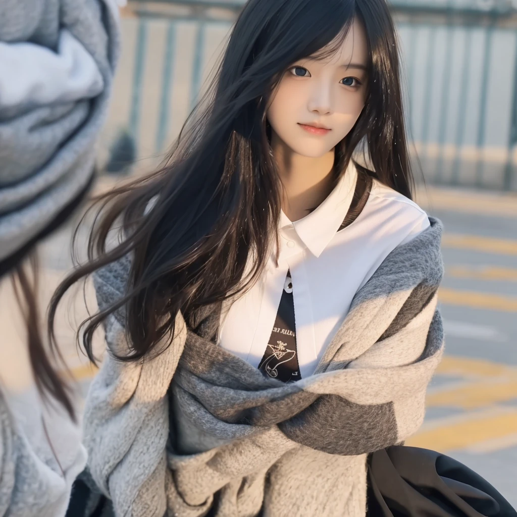 tmasterpiece,top-quality,offcial art,Highly detailed CG Unity 8K wallpapers,High school female student,very delicate beautiful,超A high resolution,(realisticlying:1.4),Golden hour lighting,(full bodyesbian),in class room,(Platinum shorthair:0.8),(pretty eyes),looking at viewert,facingfront,ssmile,JK skirt,small busts,high school school uniforms,Shirt boosts long black hair,(jiayi:1.5), closeup cleavage, tmasterpiece, best qualtiy, RAW photogr, realisticlying, the face, Incredibly Ridiculous res, depth of fields, A high resolution, ultra - detailed, finedetail, The is very detailed, Extremely detailed eyes and face, Sharp pupils, realistic pupil,olhos azuis, tack sharp focus, cinmatic lighting