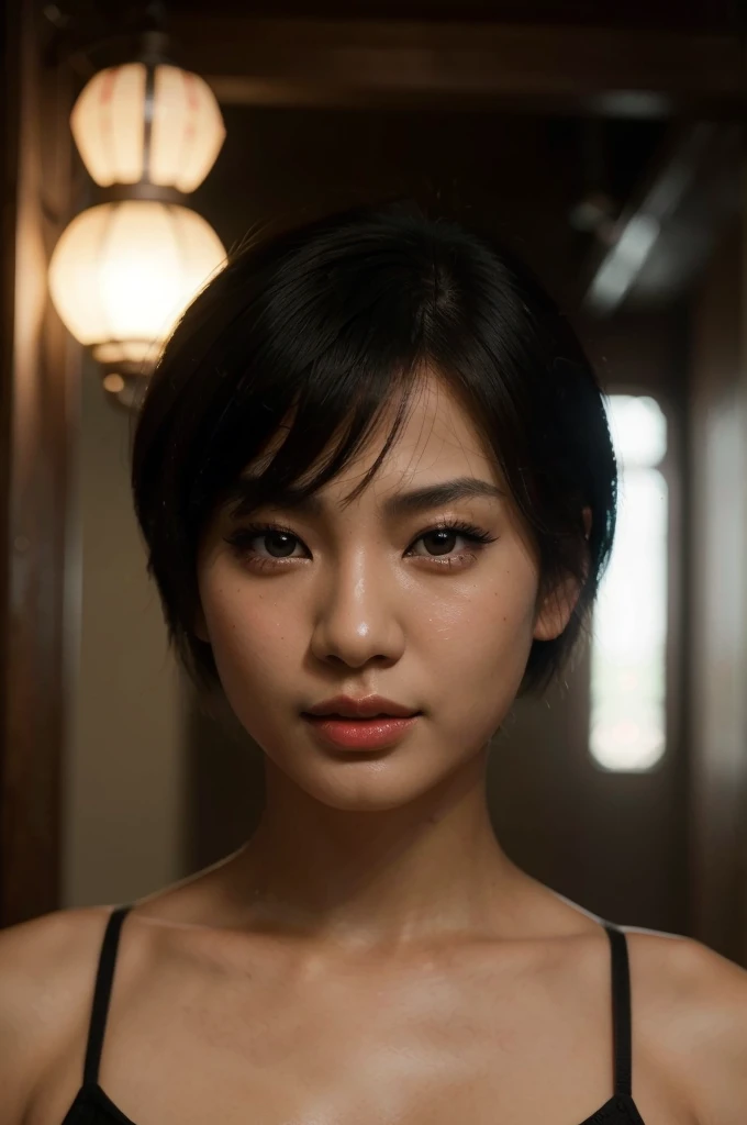 asian girl portrait, short hair, ultra detailed, highly realistic, fleshy red lips, big lips, beautiful detailed eyes, beautiful detailed face, extremely detailed facial features, perfect skin, glowing skin, flawless skin, bright lighting, dramatic lighting, vibrant colors, intricate details, hyperrealistic, photorealistic, masterpiece, digital painting, concept art