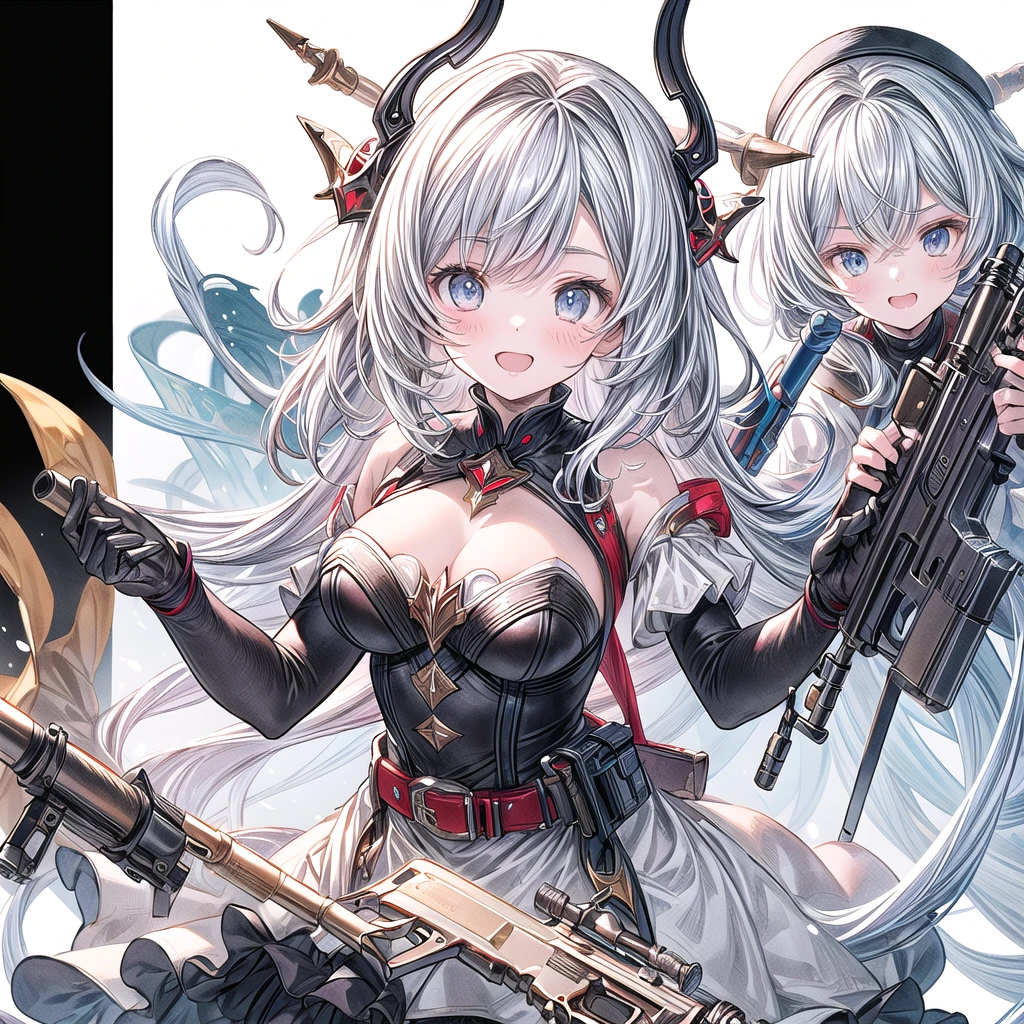 One girl、Dynamic configuration、[17277fbe68],threatened hideo、high quality、Maximum details、(((最high quality、最高masterpiece、Official Art、最高のDynamic configuration)))、(Thin Hair)、(Tabletop, 最high quality), Very detailed, Anime Style, Concept Art、whole body, (masterpiece), 最high quality, Fantasy art,whole body、masterpiece、最high quality、(colorful)、（Beautifully detailed eyes and face）、Cinema Lighting、Extremely detailed CG、Super huge、whole body、wallpaper、Dress with weapons in Wonderland, (((Everybody wears red ))), Ammunition belt, gun, machine gun, gatling gun, hand gun,weapons,Barren Land、White Background、