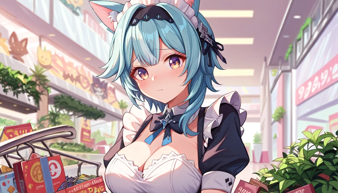 ((1girls:1.3)), ((moe style:1.3)), eula (genshin impact), ((shopping mall:1.3)), ((maid outfit:1.3)), ((animal ears:1.3)), ((shy:1.3)), blush, large breasts, ((perfect face)), ((extremely cute:1.3)), ((masterpiece:1.3)), ((8k)), ((best quality:1.3)), ((beautiful)), ((extremely detailed:1.3)) , ((absurdres)), AddXL, ((score_9:1.3)), ((score_8_up:1.3)), ((score_7_up:1.3))