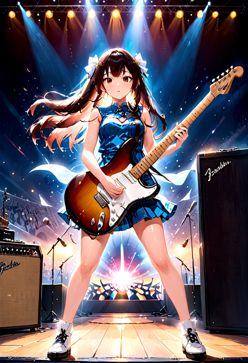 Kyoto Animation、Super beautiful girl、6 strings、There are six pegs、high school girl、Electric guitar、Fender Stratocaster、Big Stage、front