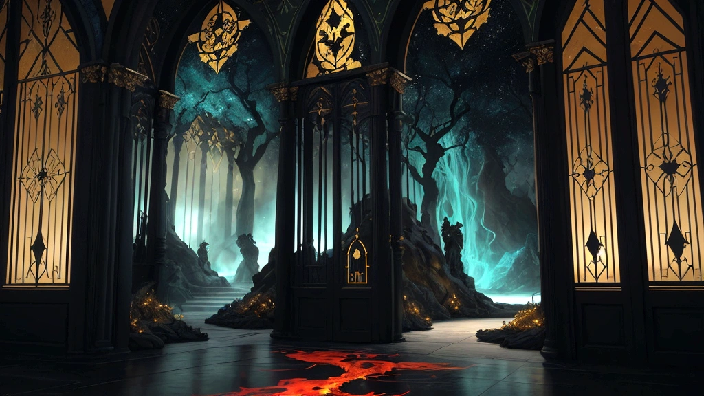 "Description: Depict contrasting scenes of Heaven and Hell as described in personal testimonies. Show individuals witnessing a beautiful, peaceful paradise with golden gates and lush gardens, and a dark, fiery realm with tormented souls.
Details: Use a dual-color palette to differentiate between Heaven (soft blues, golds, and greens) and Hell (dark reds, blacks, and grays). Include vivid imagery such as angels, golden pathways, and celestial music for Heaven, and flames, shadows, and anguished figures for Hell. This visual should highlight the stark contrast between the two realms."