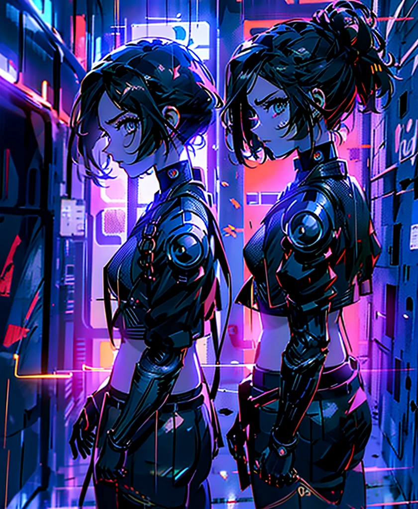 Anime Girls,Partly metallic cyberpunk, , Beautiful attention to detail, Very detailed顔, Long eyelashes, Browsing Caution, Small breasts、, Dramatic and elegant dark blue color scheme, Cinema Lighting, Dark and gloomy atmosphere, Very detailed, 8K, Realistic, masterpiece, Staring at the audience