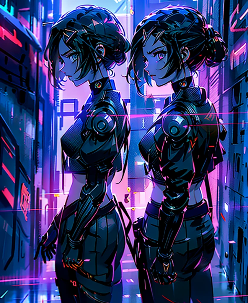 Anime Girls,Partly metallic cyberpunk, , Beautiful attention to detail, Very detailed顔, Long eyelashes, Browsing Caution, Small breasts、, Dramatic and elegant dark blue color scheme, Cinema Lighting, Dark and gloomy atmosphere, Very detailed, 8K, Realistic, masterpiece, Staring at the audience