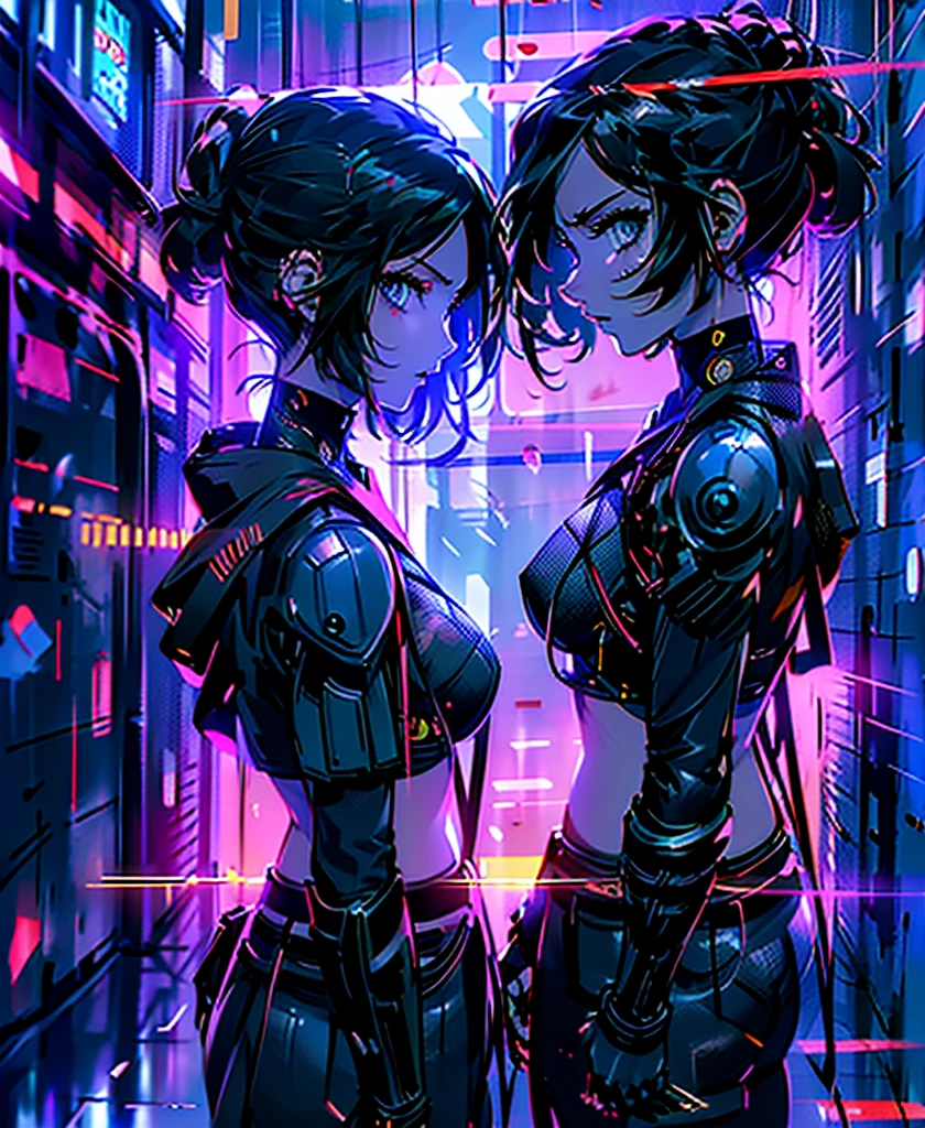 Anime Girls,Partly metallic cyberpunk, , Beautiful attention to detail, Very detailed顔, Long eyelashes,  Browsing Caution, Small breasts、, Dramatic and elegant dark blue color scheme, Cinema Lighting, Dark and gloomy atmosphere, Very detailed, 8K, Realistic, masterpiece, Staring at the audience