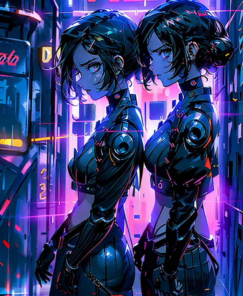 Anime Girls,Partly metallic cyberpunk, , Beautiful attention to detail, Very detailed顔, Long eyelashes,  Browsing Caution, Small breasts、, Dramatic and elegant dark blue color scheme, Cinema Lighting, Dark and gloomy atmosphere, Very detailed, 8K, Realistic, masterpiece, Staring at the audience