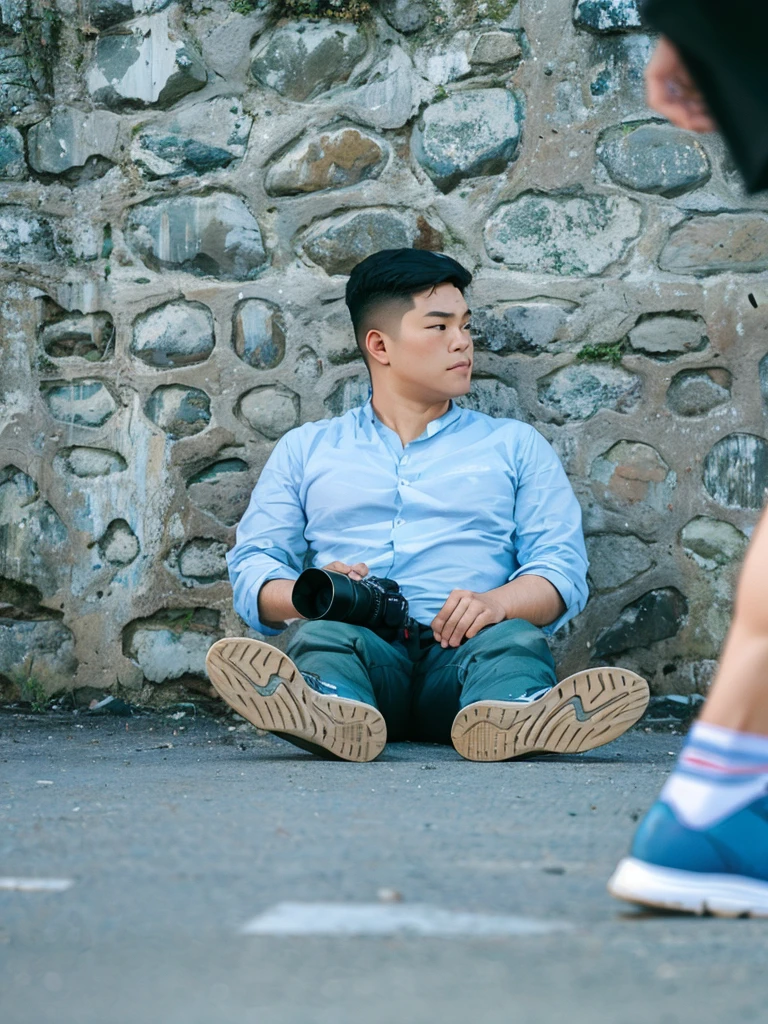 (Best quality,A high resolution,Ultra-detailed,Realistic:1.2)2024 photographer, sitting, wearing boot,(promotional poster)。