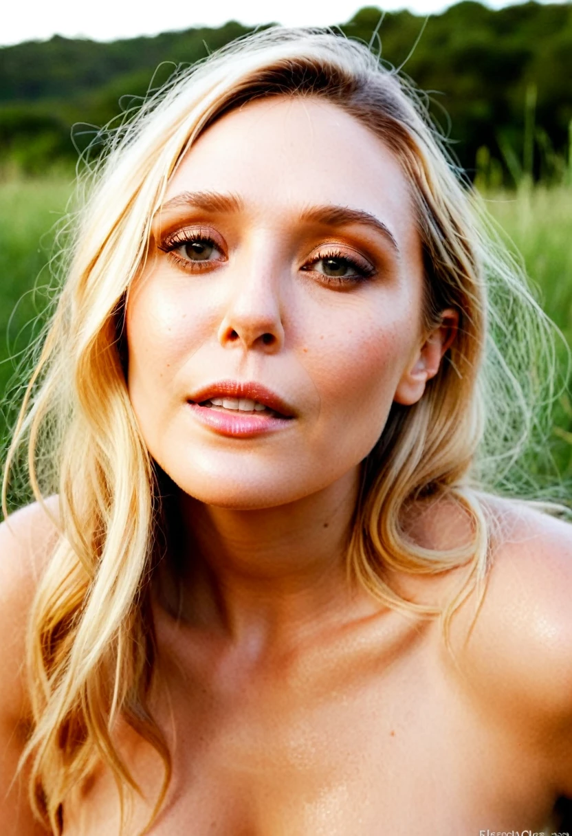  high quality  celebrity  Erotic  photo , 40yo woman ( Elizabeth Olsen , grass land  side , photorealistic , celebrity , random click, woman , incredibly whitsh bright blonde hair, freckles on skin,)  shiny sweaty skin , sexualized move, erotic angles,  flat breast , celebrity erotic photograph , shiny sweaty skin,  celebrity, female,  woman, hollywood actress ,  ( natural photorealistic lights, depth of field, detailed face , insanely detailed skin texture, hyper detailed features )