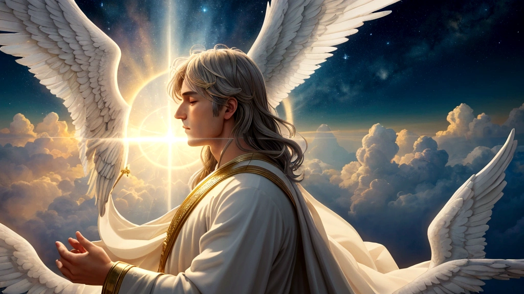 "Description: Create a visionary scene depicting Paul's description of Heaven and his encounter with the ""third heaven"" as described in 2 Corinthians 12:2-4. Show Paul surrounded by celestial glory and heavenly beings, immersed in divine light and peace.
Details: Use ethereal colors like celestial blues, radiant whites, and golden hues to convey the heavenly atmosphere. Include elements such as angelic figures, heavenly gates, and a serene landscape to depict the indescribable beauty and majesty of Paul's vision. This visual should capture the profound spiritual depth and awe-inspiring nature of Paul's encounter with heavenly realms."