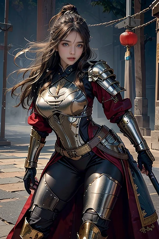 Realistic, High resolution, Soft Light,1 Female, alone, Hip Up, Glowing Skin, (Detailed face), Chinese Armor, Full Armor, Long Hair , Seduce the pose,Show your buttocks with a stand back,